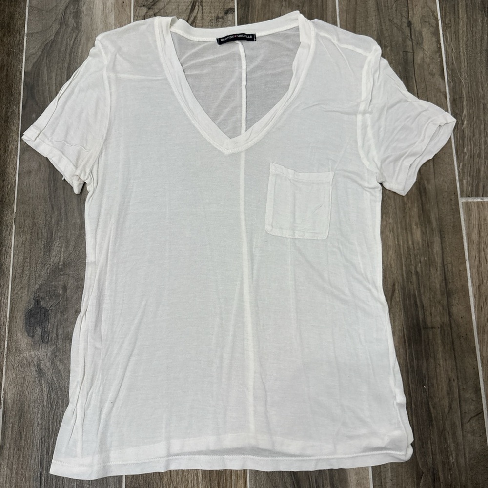 Brandy Melville white V-neck short sleeve shirt